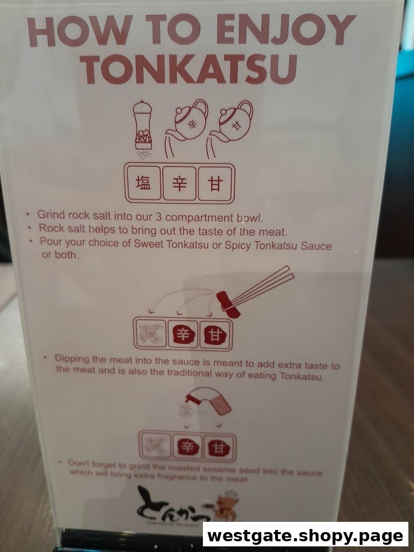 Instructions on how to enjoy Tonkatsu, detailing sauce and salt preparation.