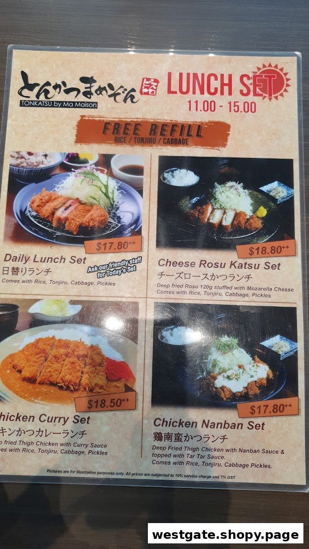 A menu displaying various Tonkatsu lunch sets with prices and descriptions.