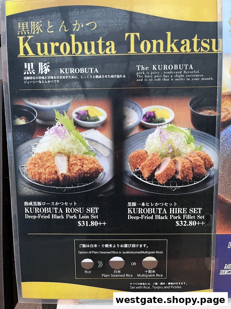 A menu board showcasing premium Kurobuta Tonkatsu sets with detailed descriptions and prices.