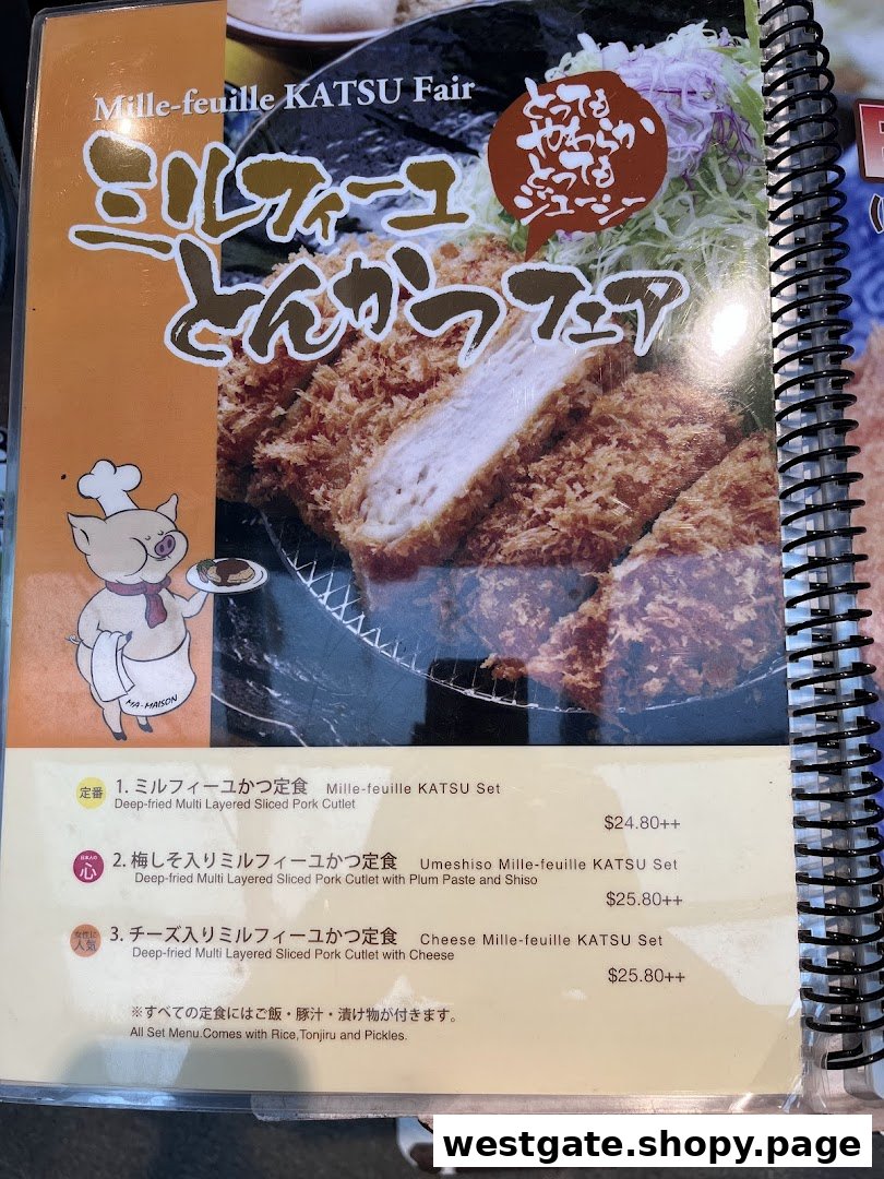 A menu page showcasing various Mille-feuille Katsu sets with descriptions and prices.
