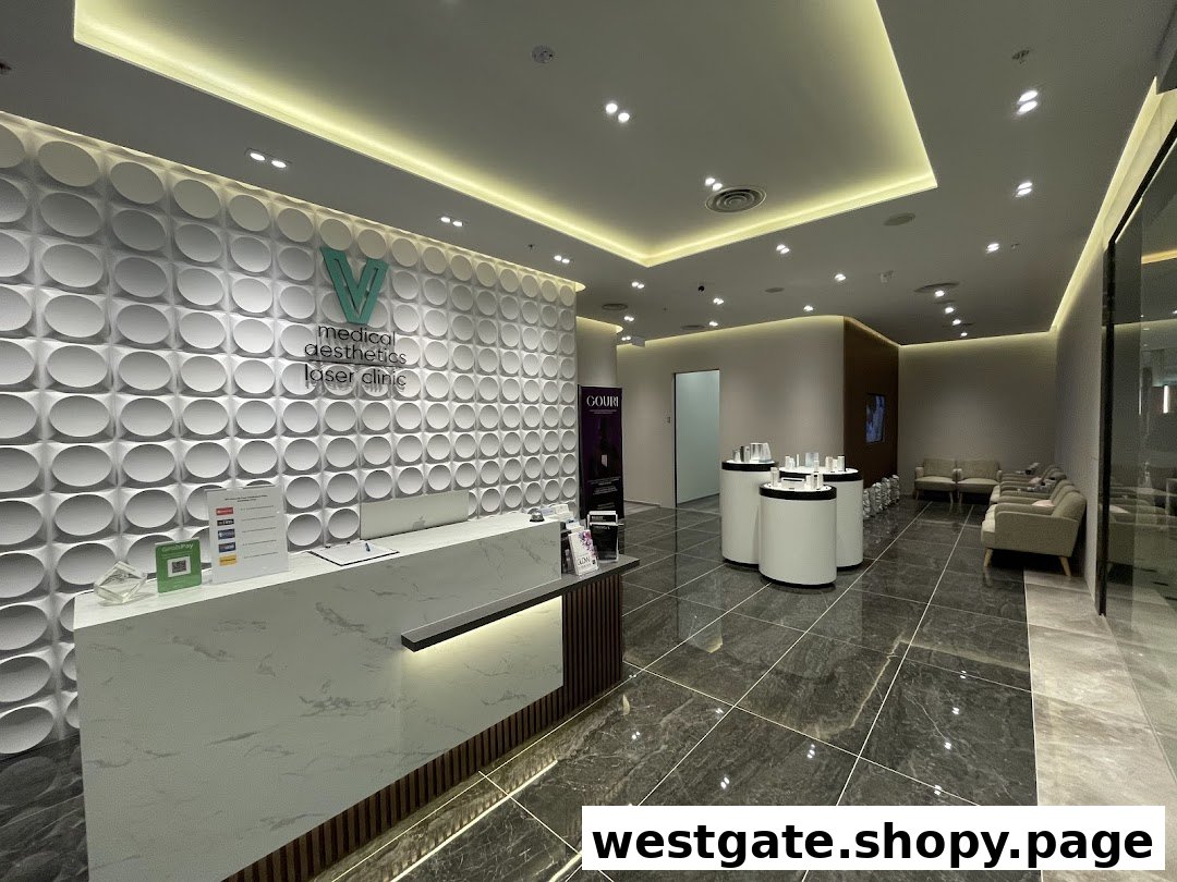 Interior view of V Medical Aesthetics Laser Clinic, showing the reception desk and waiting area.