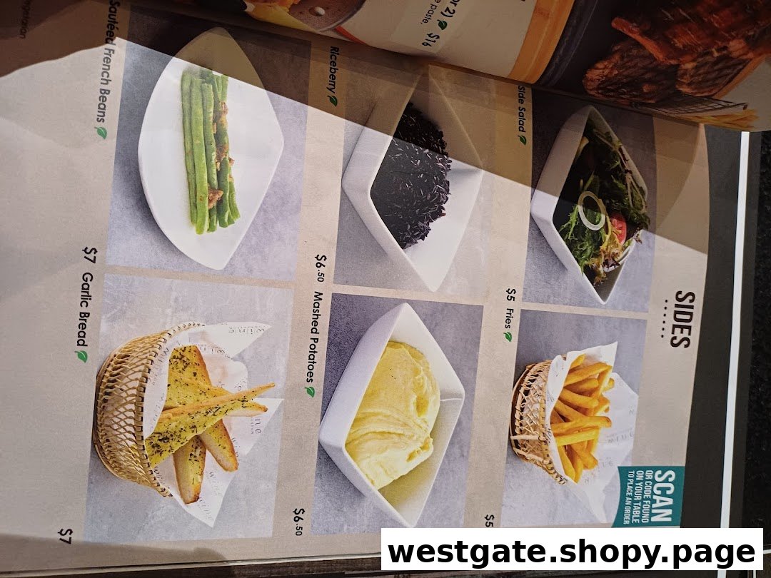 A close-up of a restaurant menu page displaying various side dishes with some prices.