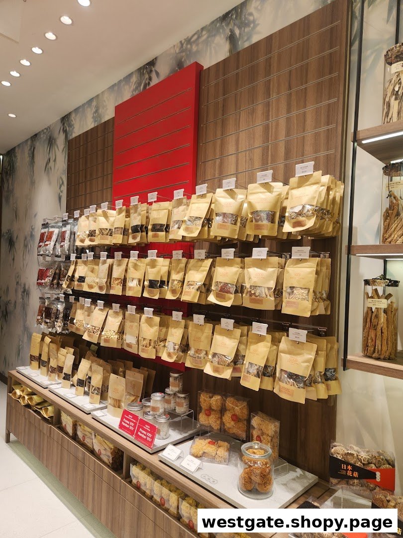 Interior view of WJL 永裕隆 shop, showcasing shelves stocked with various packaged dried goods and traditional snacks.