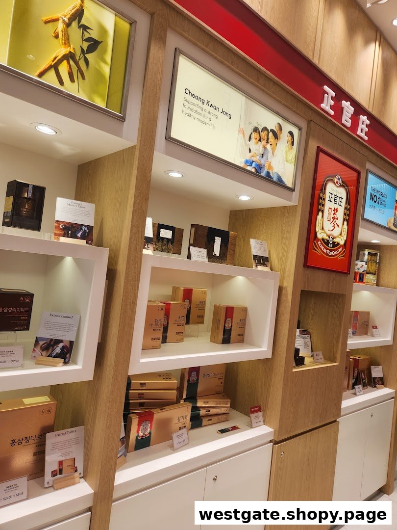 Interior view of WJL 永裕隆, showcasing various Cheong Kwan Jang ginseng products on well-lit shelves.