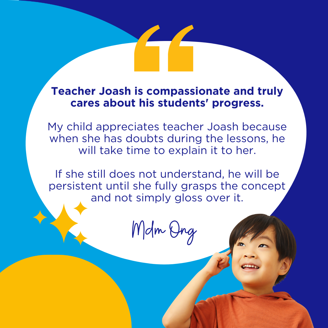 A testimonial featuring a student's positive experience with Teacher Joash at Write Edge.