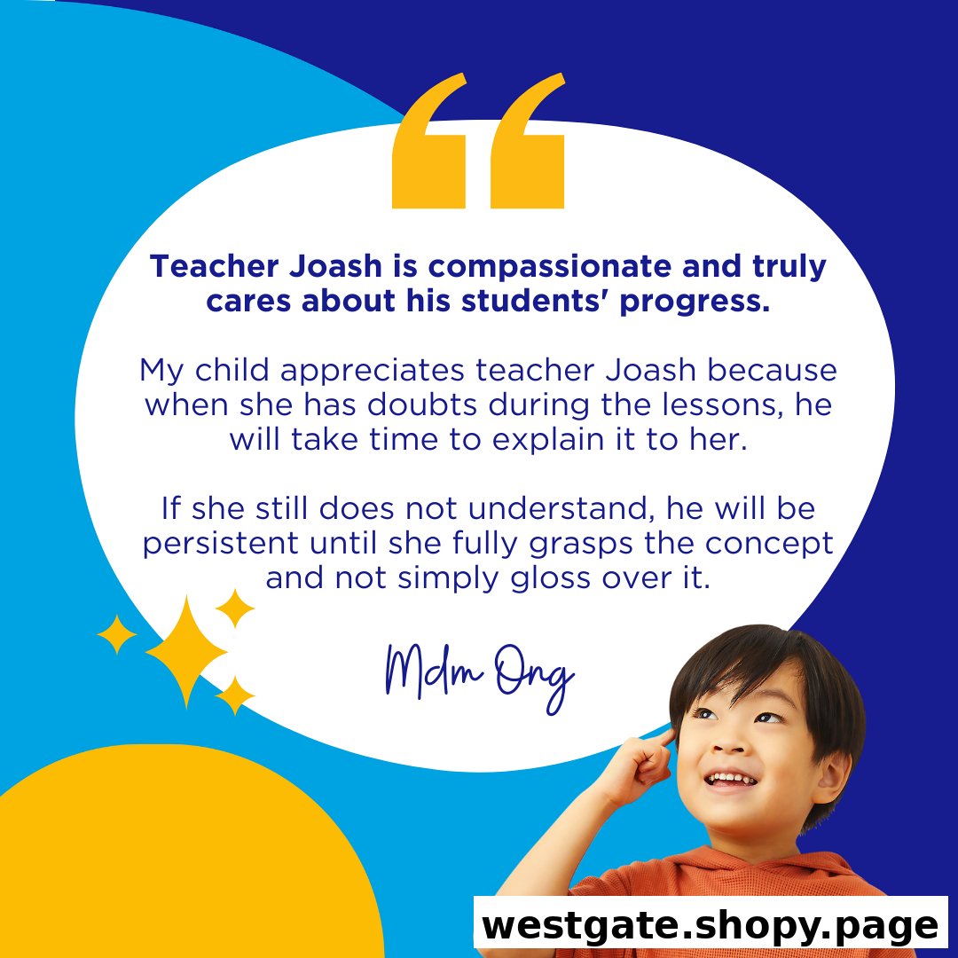 A testimonial featuring a student's positive experience with Teacher Joash at Write Edge.
