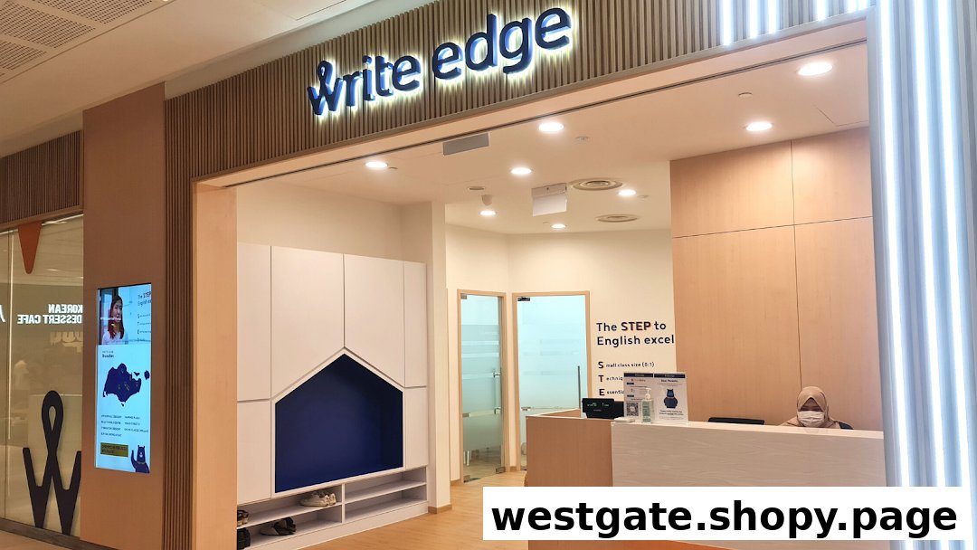 The bright and modern entrance of Write Edge, an English enrichment center, with its prominent signage.