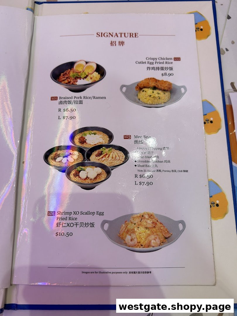 A page from a menu displaying signature Taiwanese dishes with images and prices.