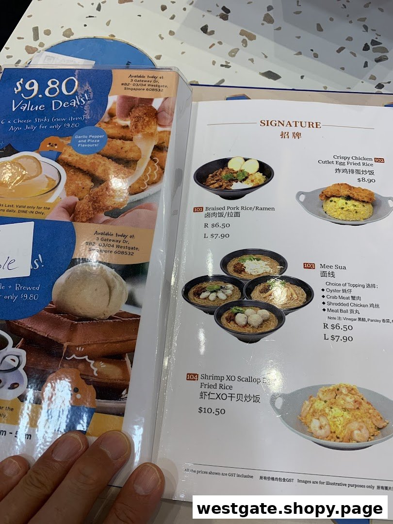 A close-up view of a Taiwanese restaurant's menu, showcasing signature dishes and value deals.
