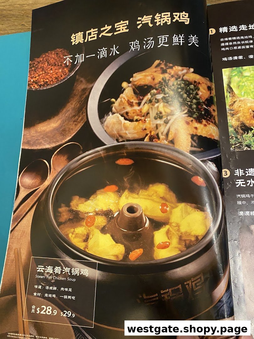 A menu page from YUN NANS showcasing their signature Steam Pot Chicken Soup.